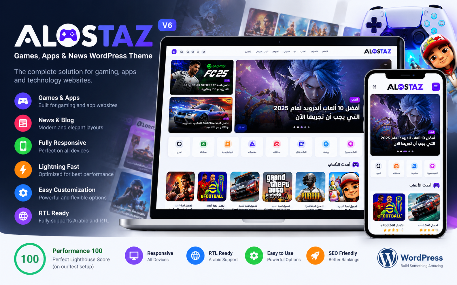 Alostaz — Games, Apps and News WordPress Theme theme preview